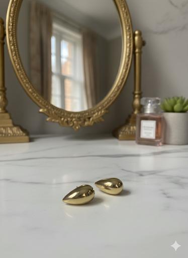 Teardrop Shaped Gold Earrings