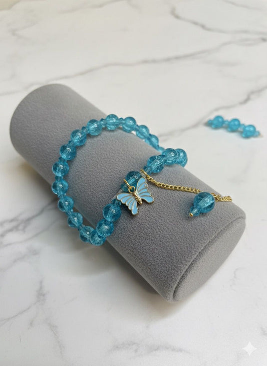 Crackled Glass Beads Bracelet with Charm - 3