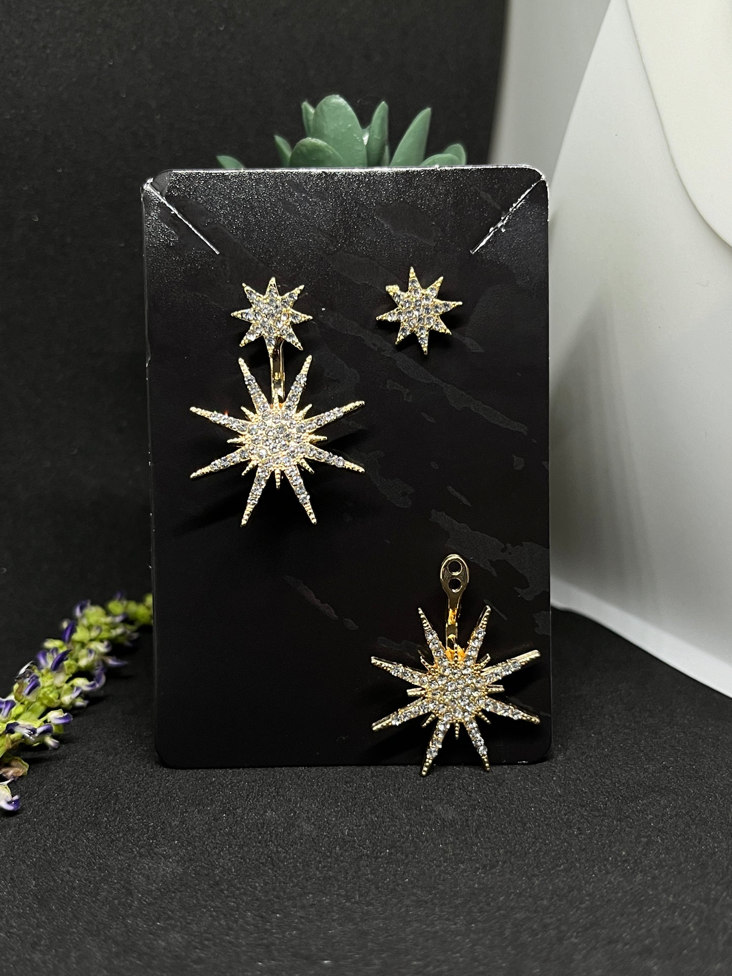 Premium Glitter Rhinestone Copper Star Dangle Earrings.