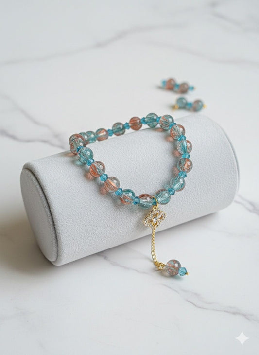 Crackled Glass Beads Bracelet with Charm - 4