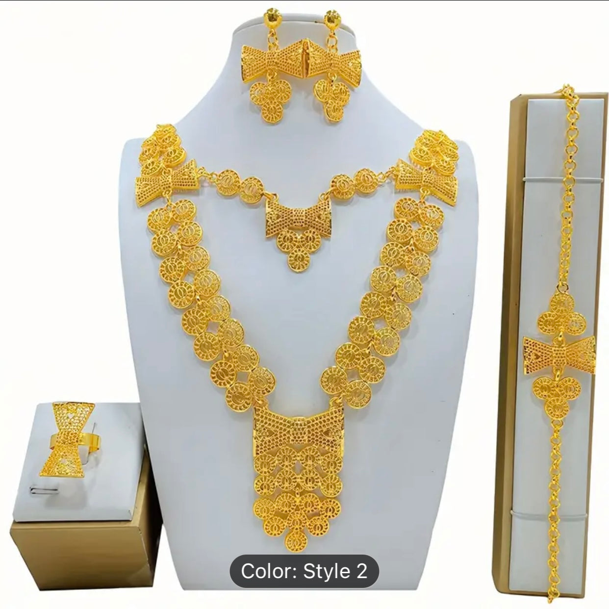 Luxurious Bridal Jewelry Set - 5pcs Alloy Necklace, Earrings, Ring & Bracelet Combo for Weddings and Parties