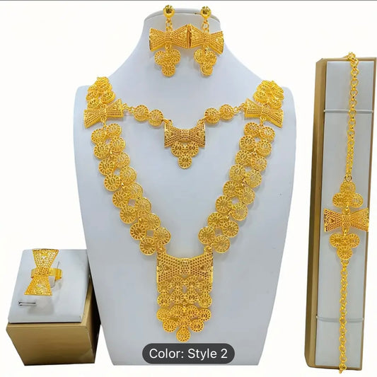Luxurious Bridal Jewelry Set - 5pcs Alloy Necklace, Earrings, Ring & Bracelet Combo for Weddings and Parties
