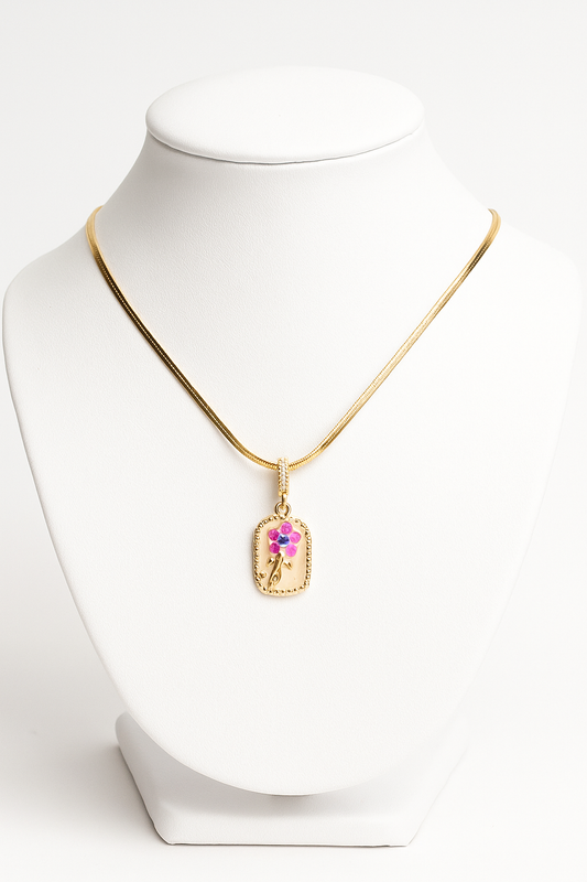 Pink Flower Snake Gold Necklace