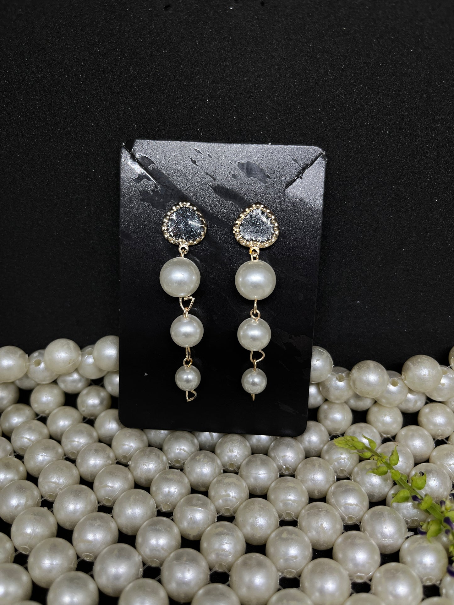 Long Gold Plated Drop White Pearl Earrings