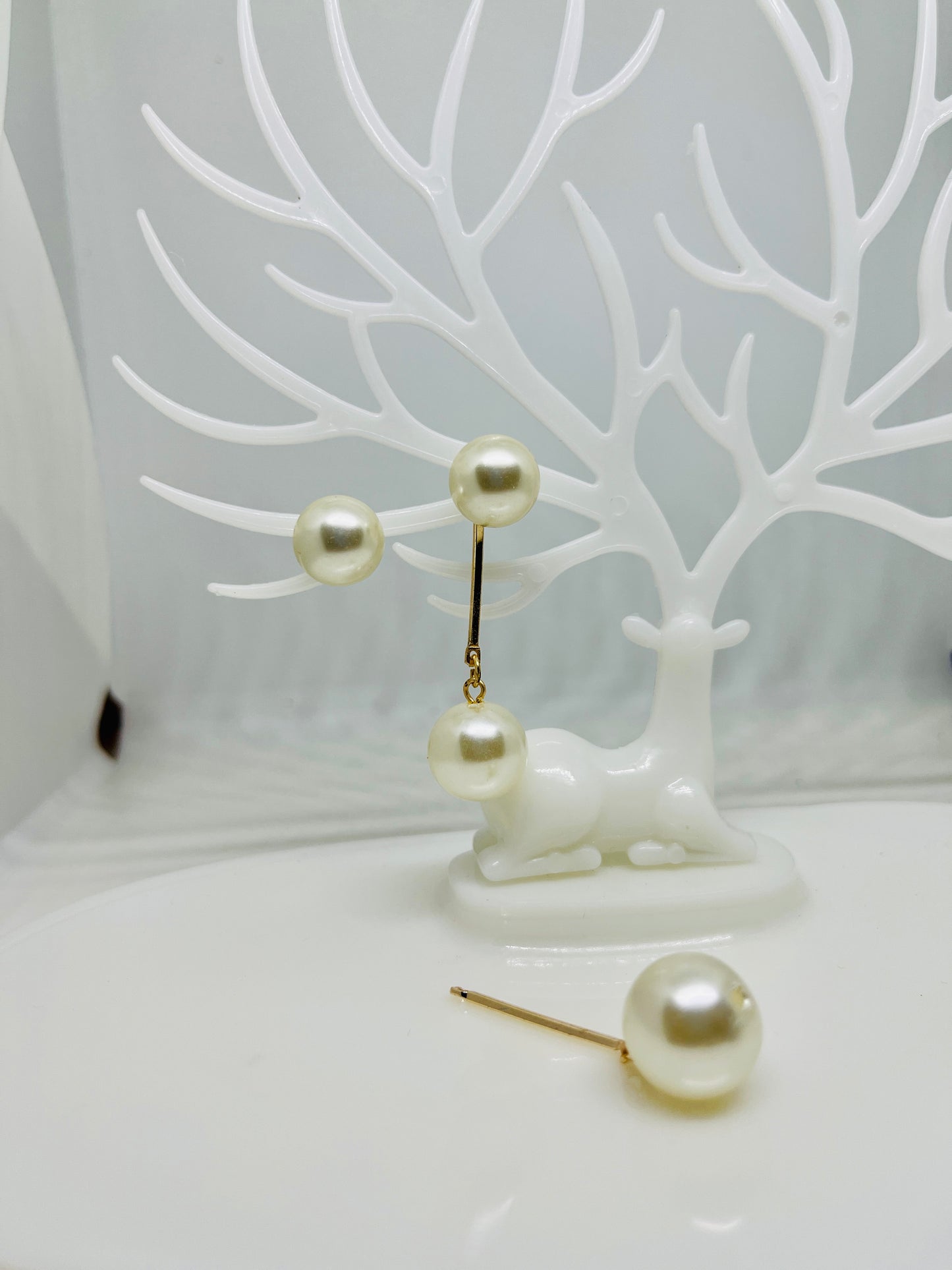 2 in 1 white pearl earrings