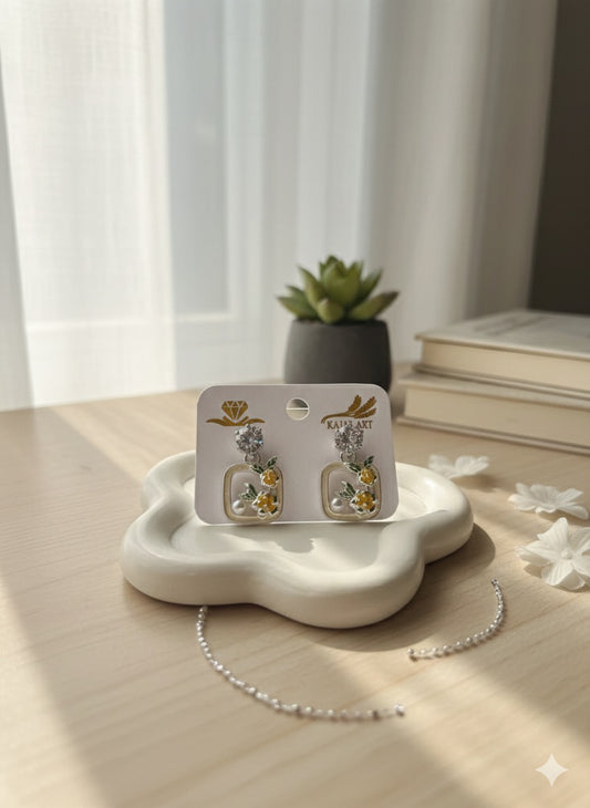 🌼 Square Floral Drop Earrings
