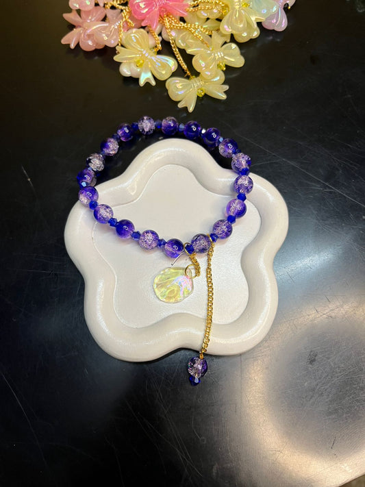 Crackled Glass Beads Bracelet with Charm - 7