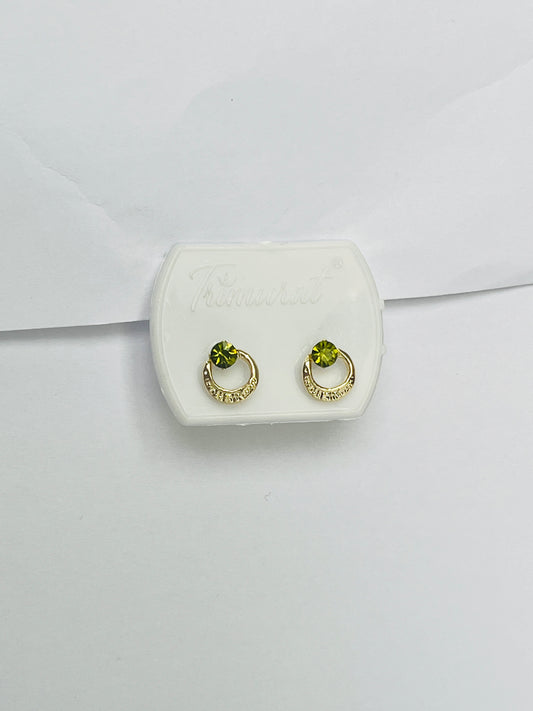 Green Stone Gold Stud Earrings