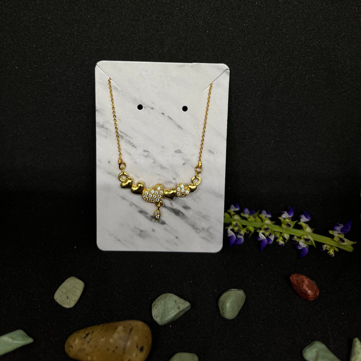 Gold-Plated Necklace with AD Stones Heart-Shaped Pendant