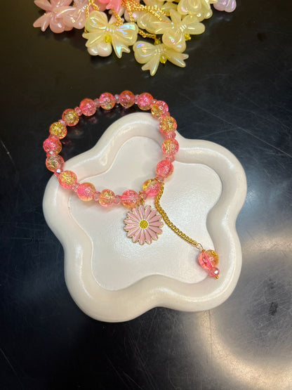 Crackled Glass Beads Bracelet with Charm - 8