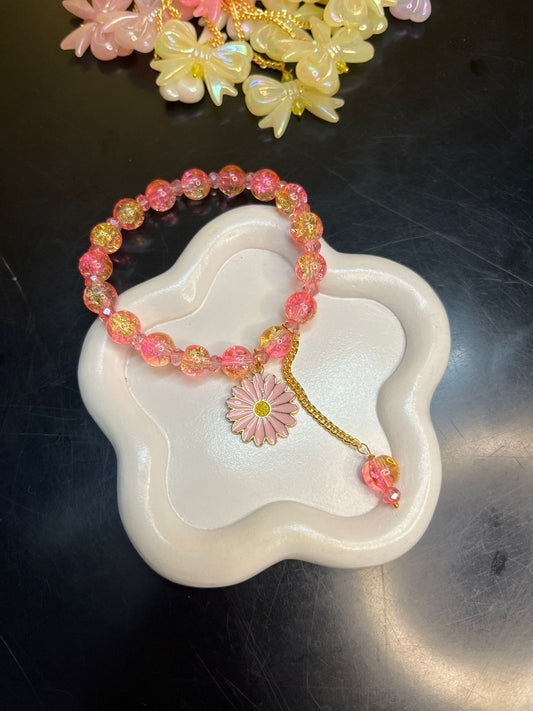 Crackled Glass Beads Bracelet with Charm - 8