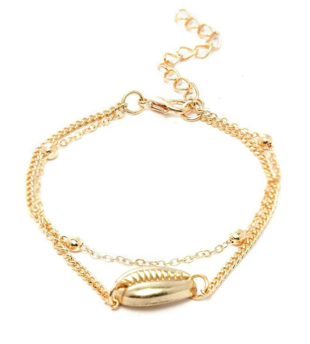 Women pack of 2 Gold Toned Sea Shell Layered Bracelet