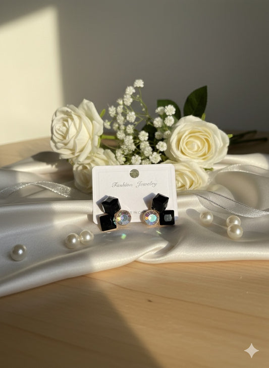 Onyx Cube & Aurora Borealis Studs