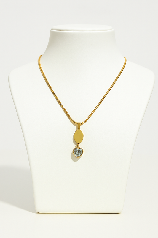 AD Stone Heart Snake Gold Necklace - Antitarnish