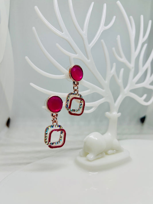 Pink marble square earrings