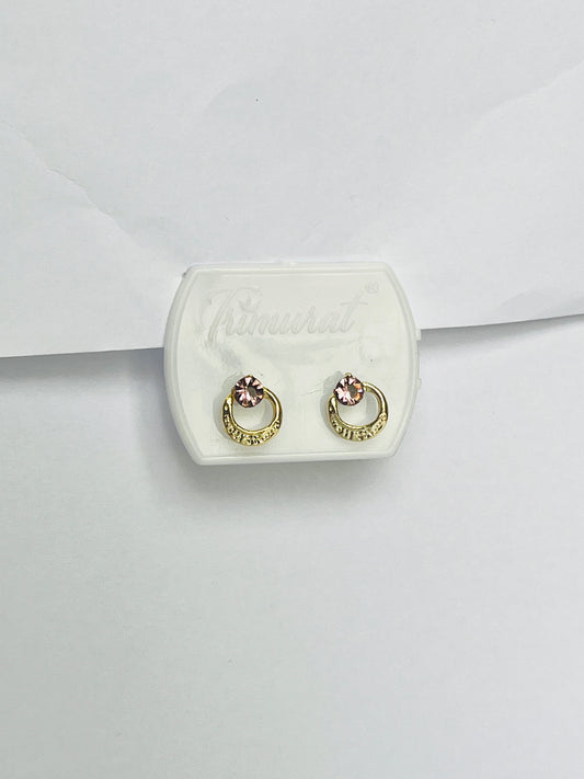 Pink Stone Gold Stud Earrings