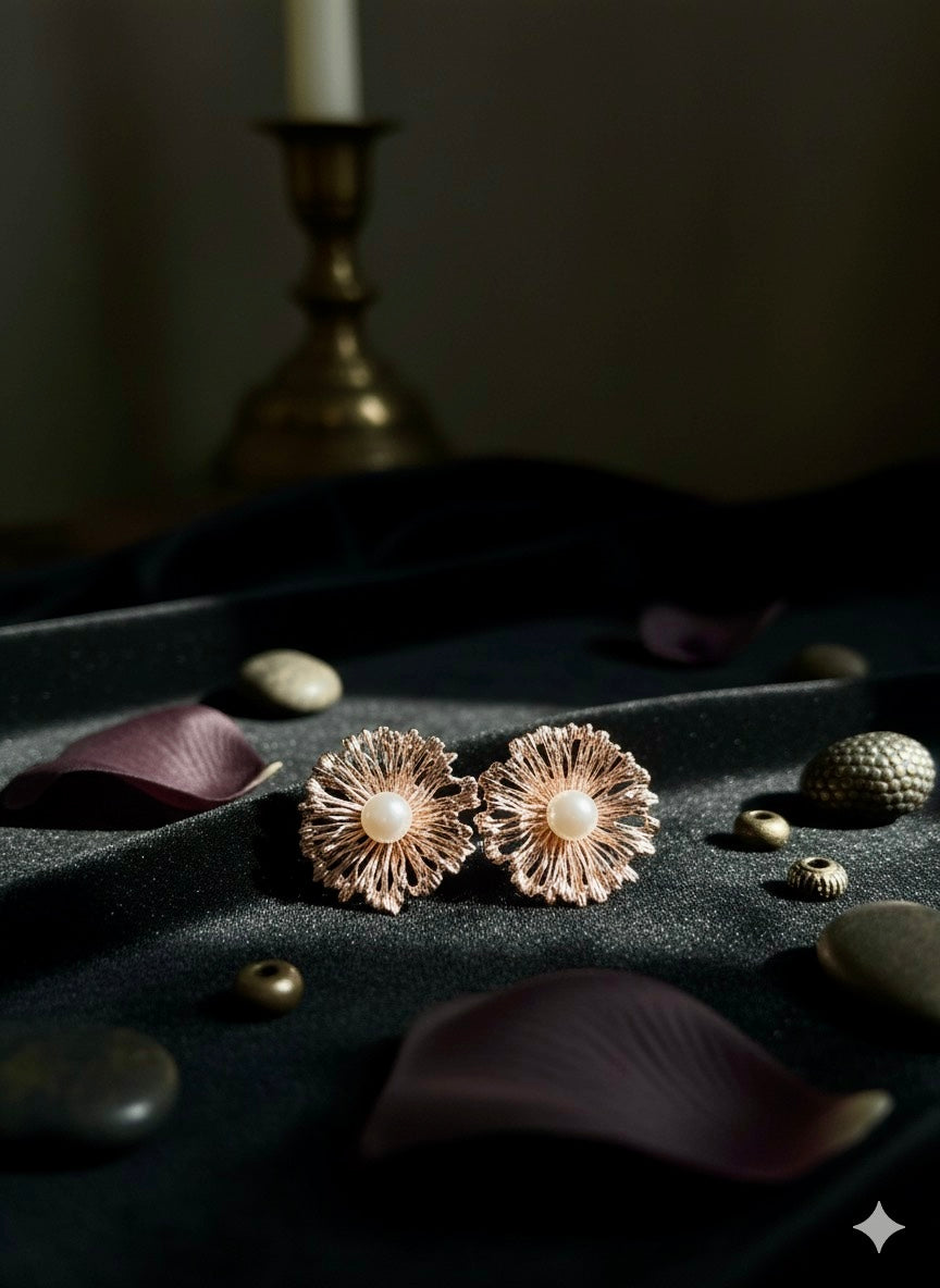 Ruffle Pearl Studs