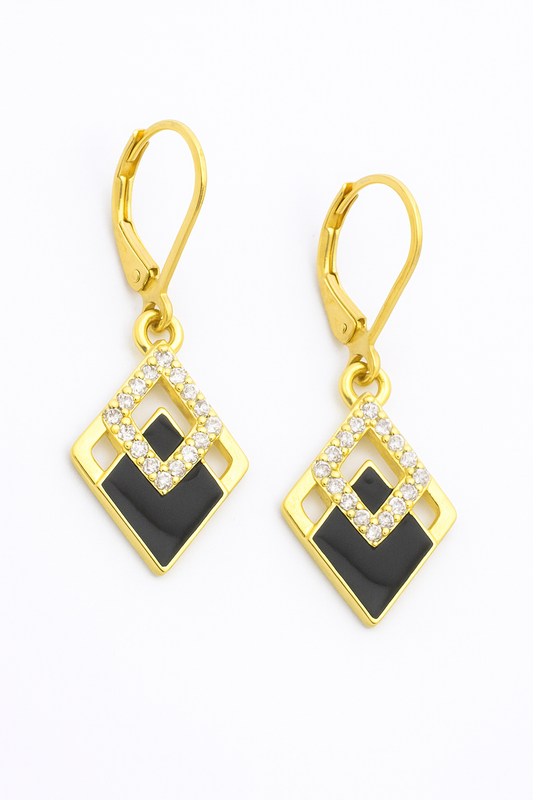 Black Rhombus Gold Earrings