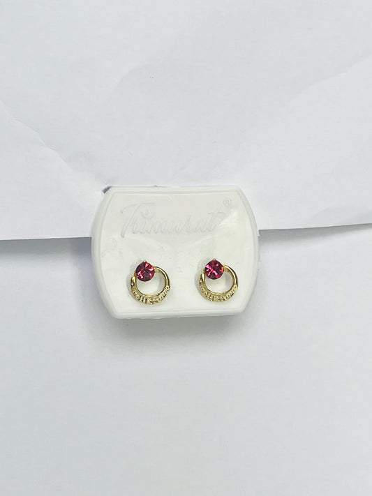 Pink Stone Gold Stud Earrings