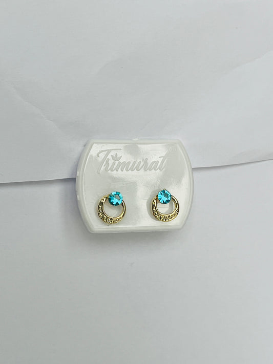 Blue Stone Gold Stud Earrings
