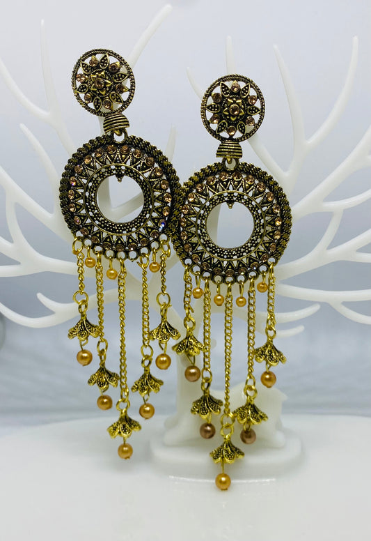 Ethnic Oxidised Chain Linked Earrings