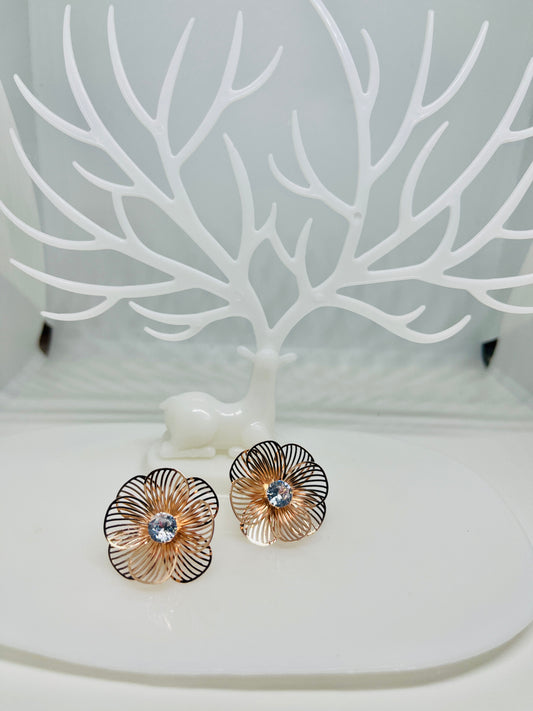 Unique Metal Flower Statement Earrings