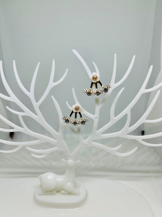 Floral Front Back Golden Earrings