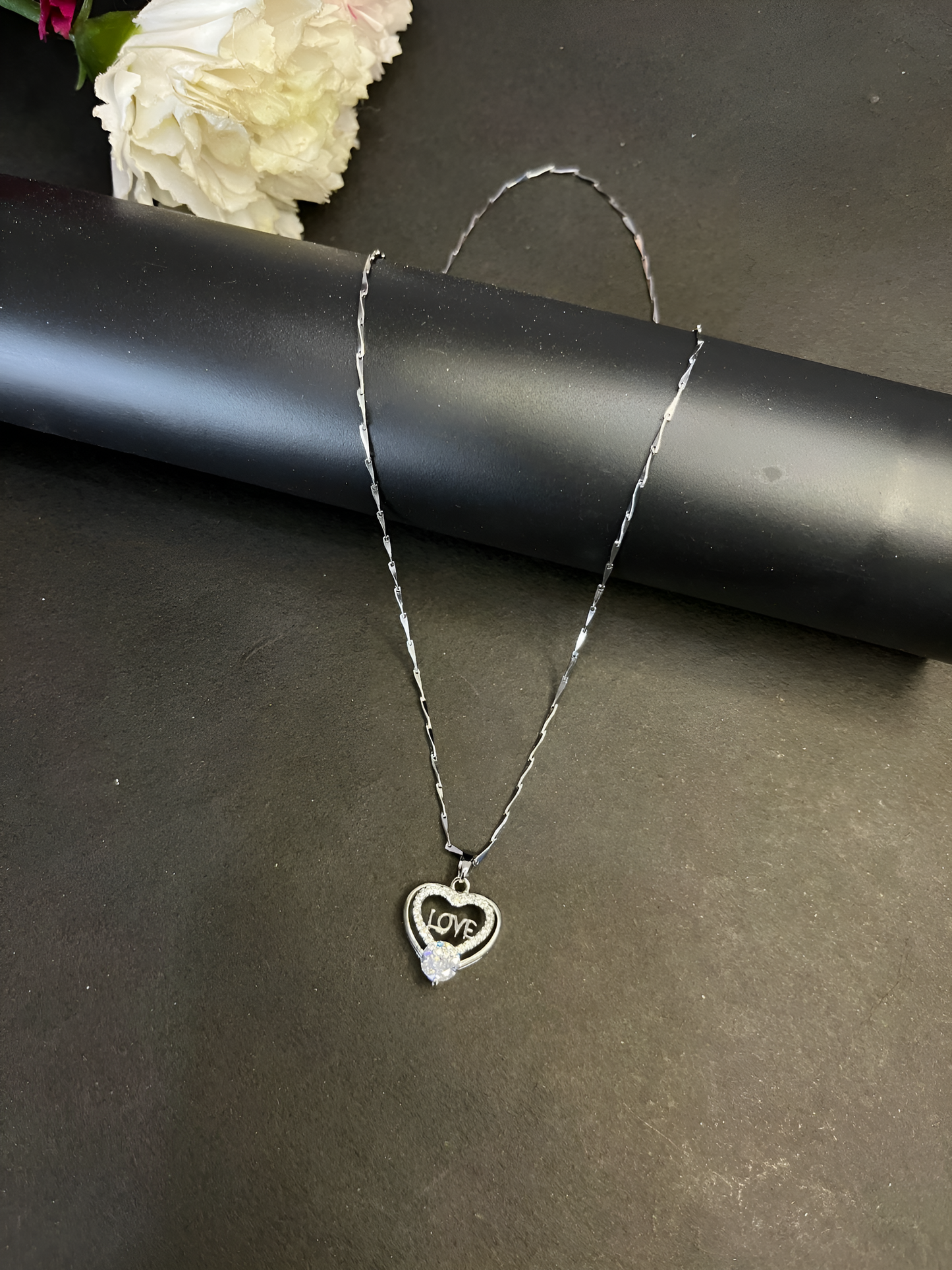 Alloy Silver Chain with Love Heart Locket / Necklace specially gift for Girls