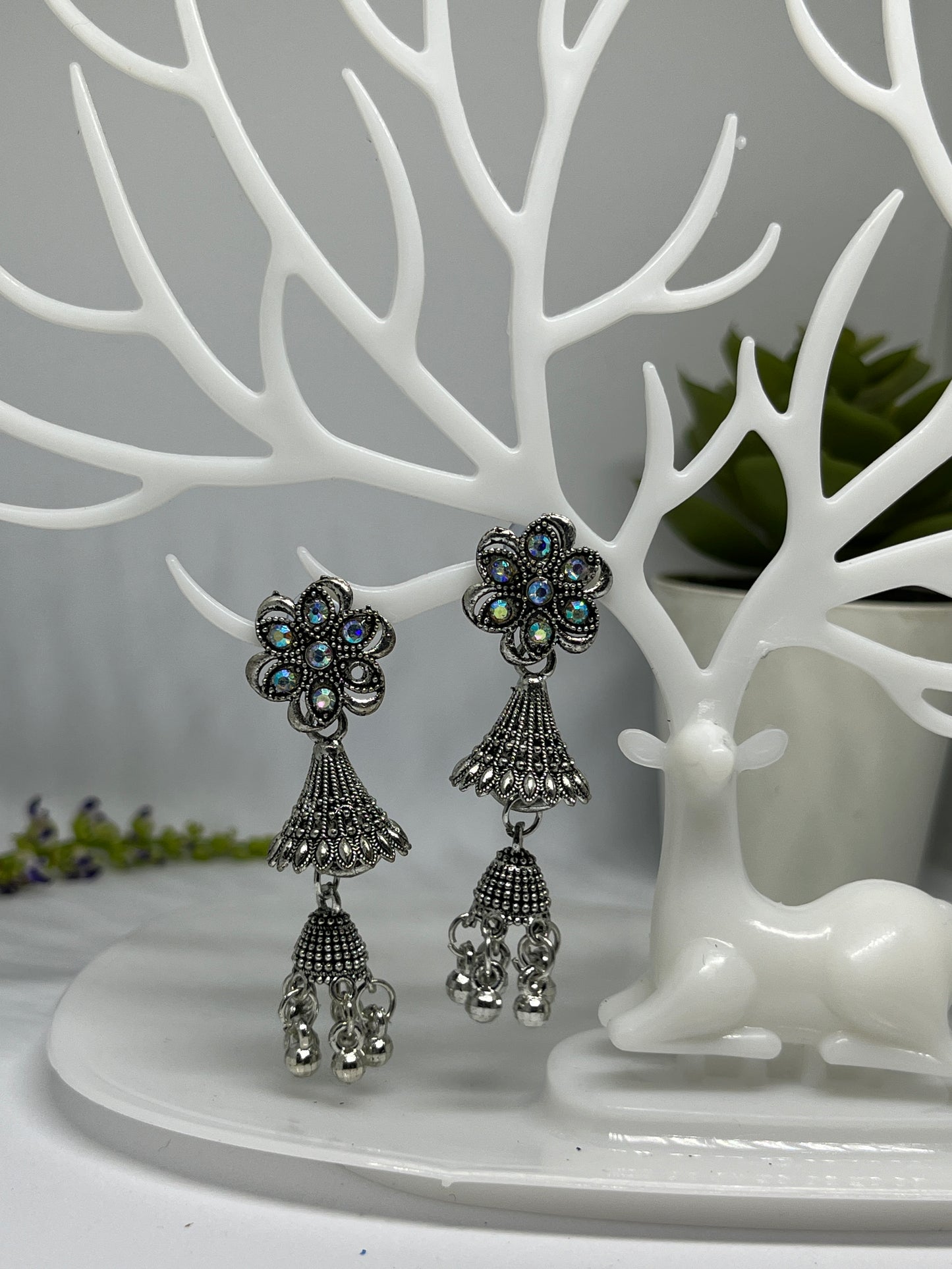 Ghungroo Type Oxidised Jhumka