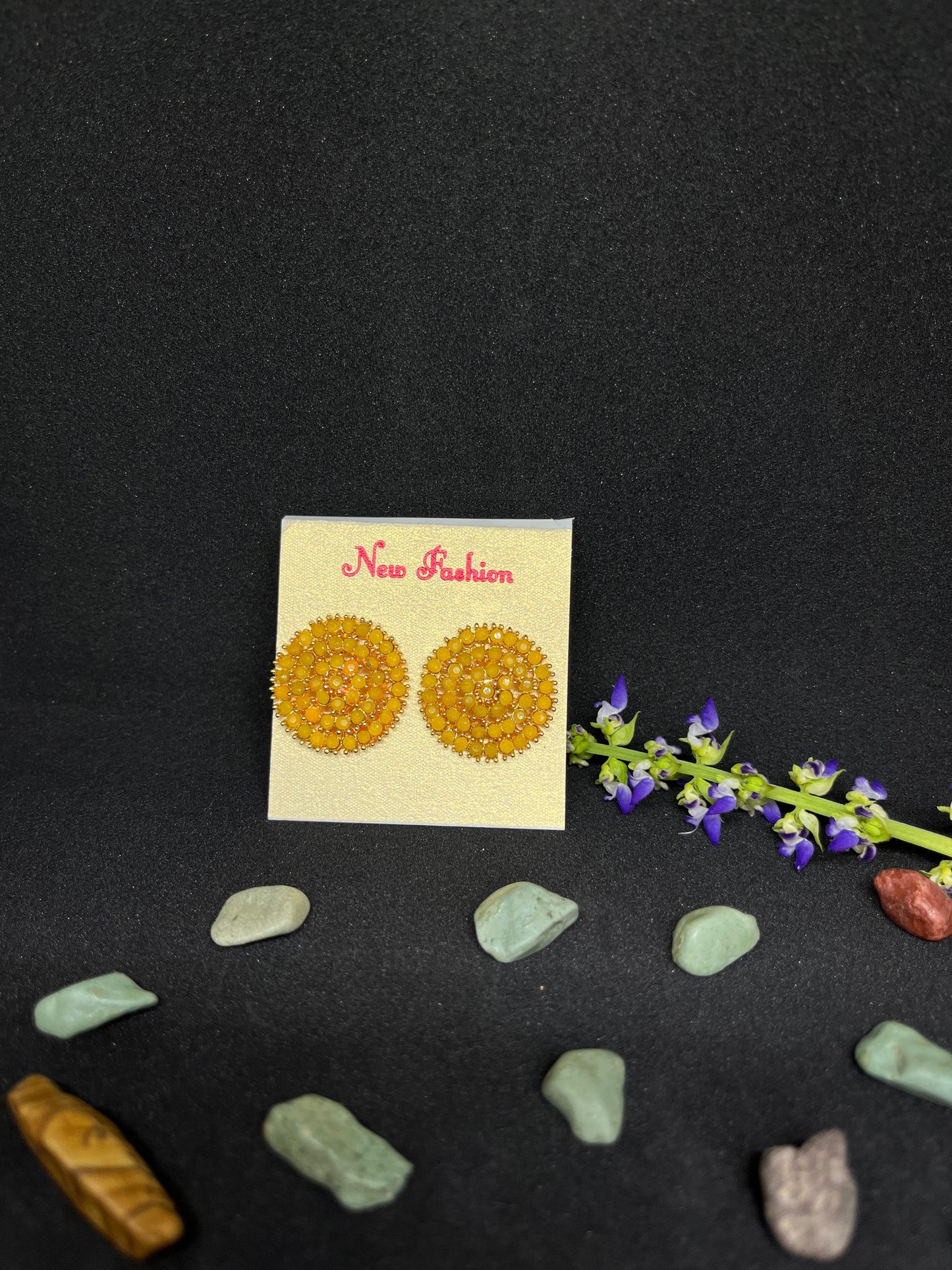 Luminous stone studded Big Round Stud Earrings.