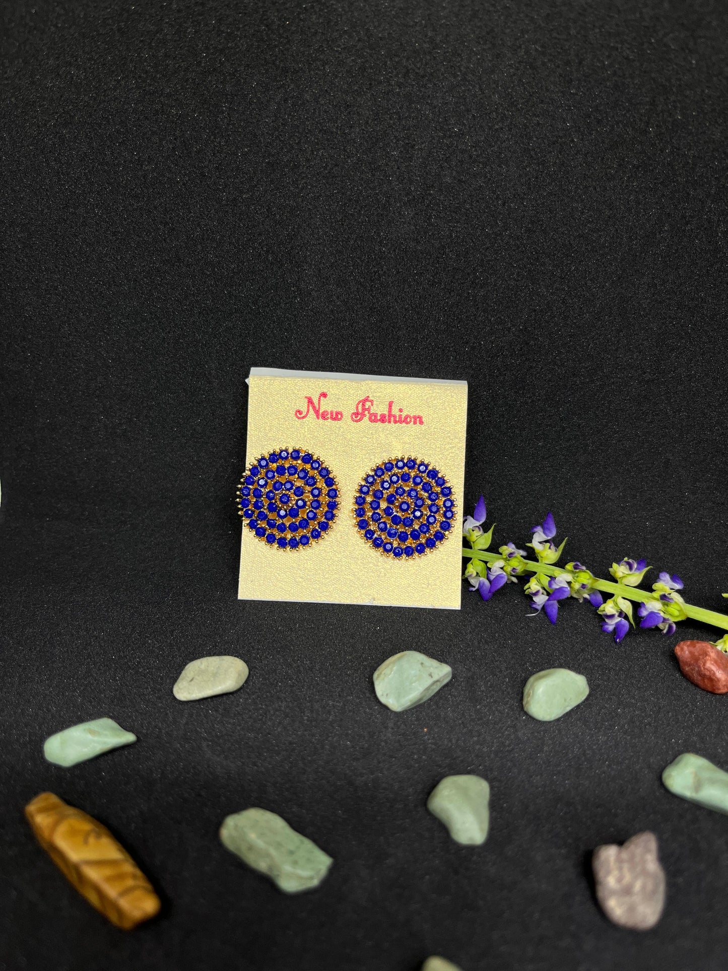 Luminous stone studded Big Round Stud Earrings.