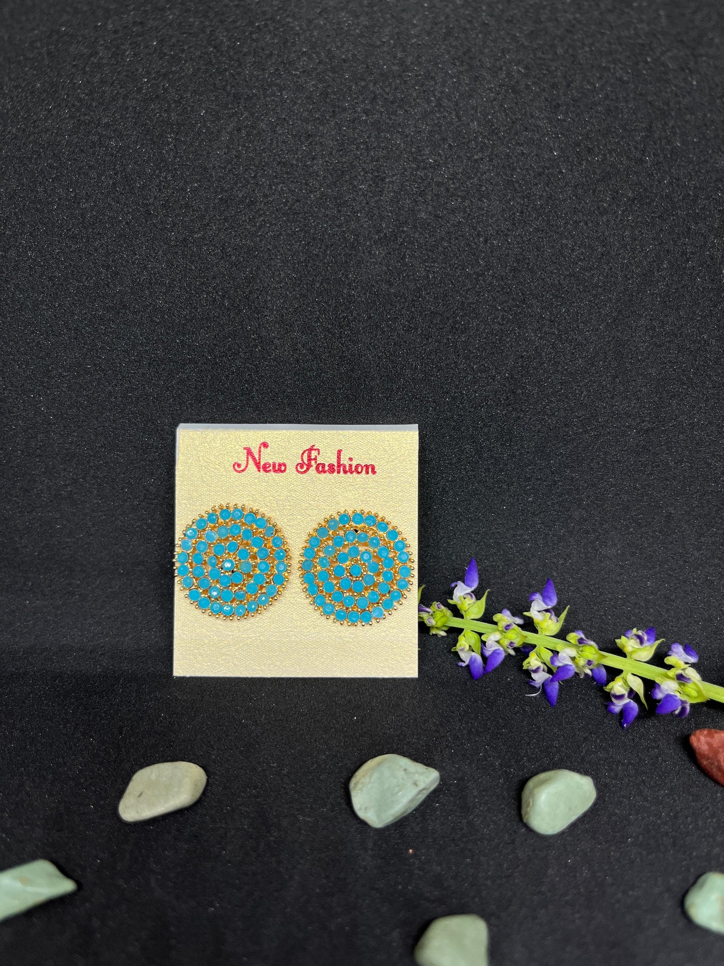 Luminous stone studded Big Round Stud Earrings.