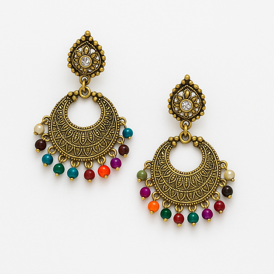 German Beaded Gold Oxidised Earrings