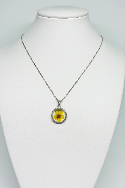 Yellow Flower Raisin Round Silver Necklace -Antitarnish