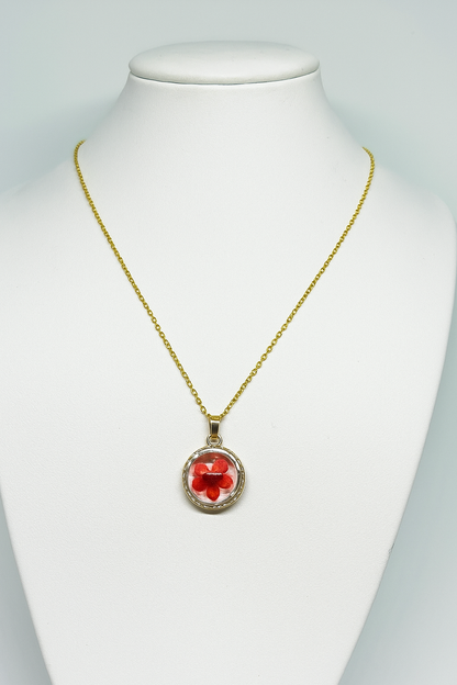 Red Flower Raisin Gold Necklace - Anti-tarnish