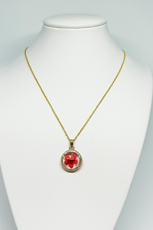 Red Flower Raisin Gold Necklace - Anti-tarnish