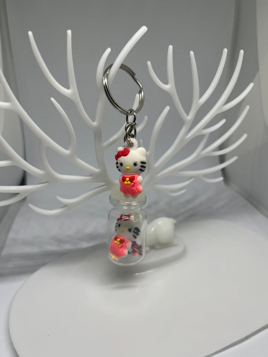 Kittie in a bottle keychain