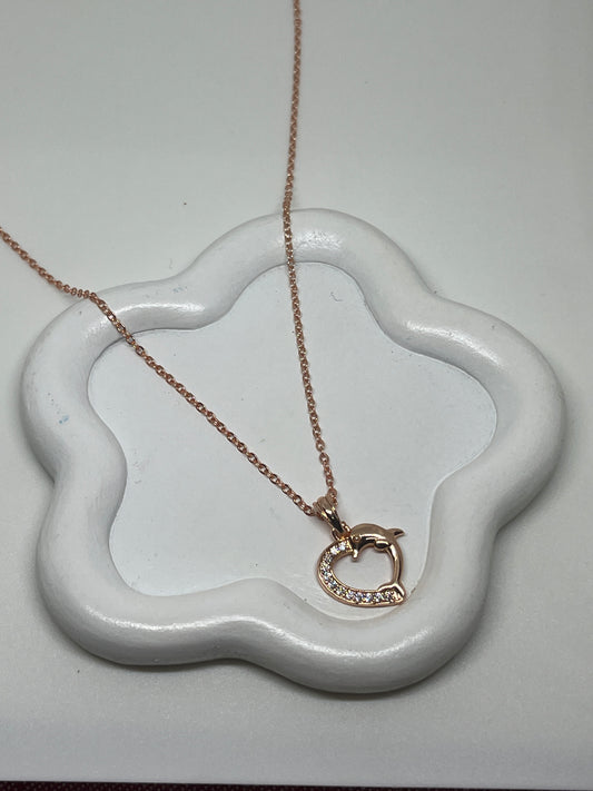 Diamond Heart Fish Rosegold Necklace