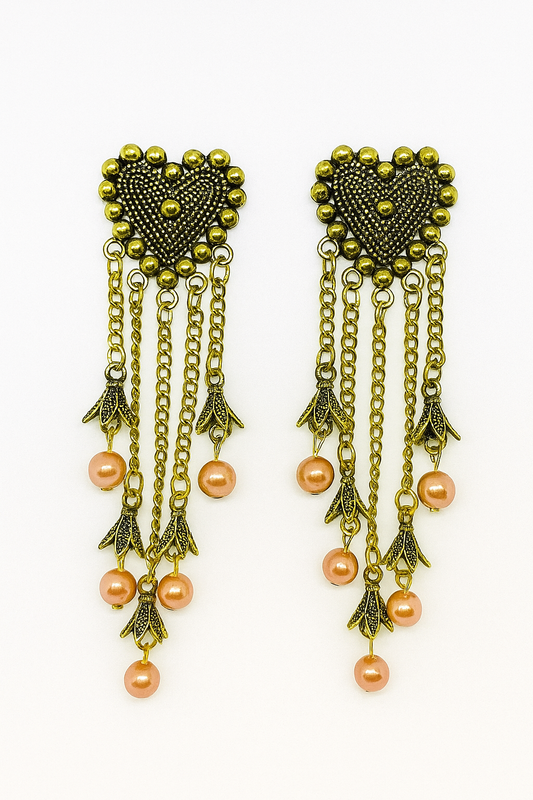 Oxidised Heart Shaped Long Chain Earrings