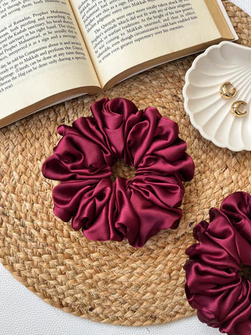 Wine Satin Scrunchies