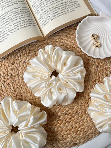 Pearl Satin Scrunchies