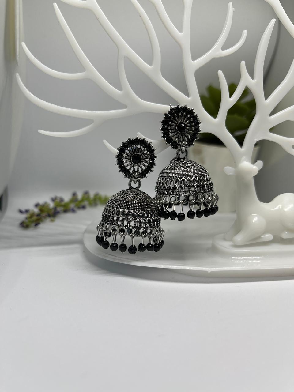 Black Oxidized Silver Shimmer Jhumka